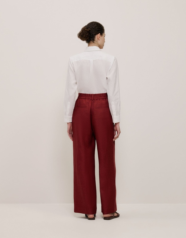 Trenery - Linen Twill Pintucked Wide Leg Pant in Russet