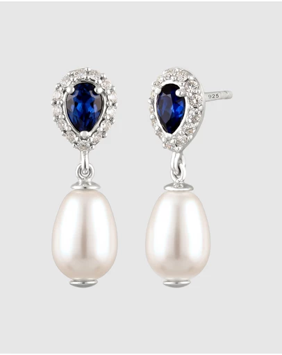 Elli Jewelry - Crystal and Pearl Drop Earrings in 925 Silver