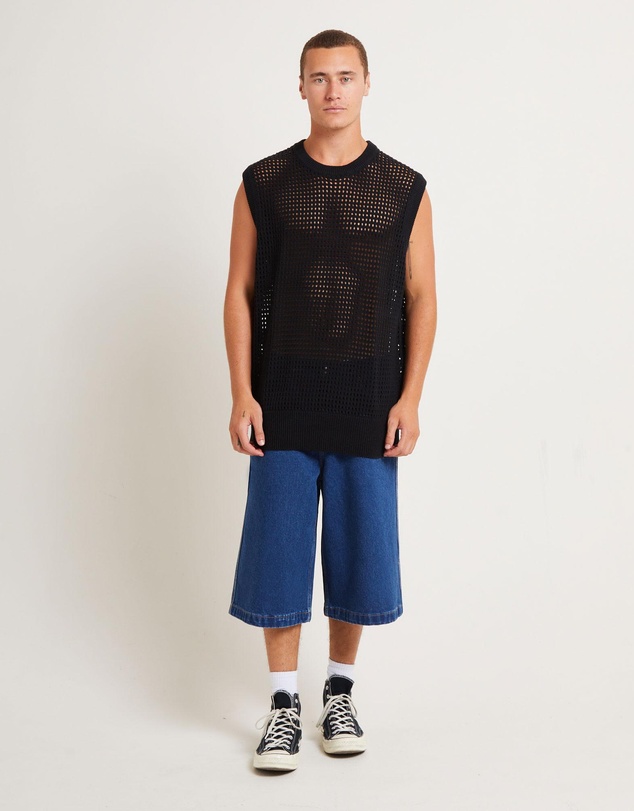 Black Noise White Rain - Lydo Net Knit Vest