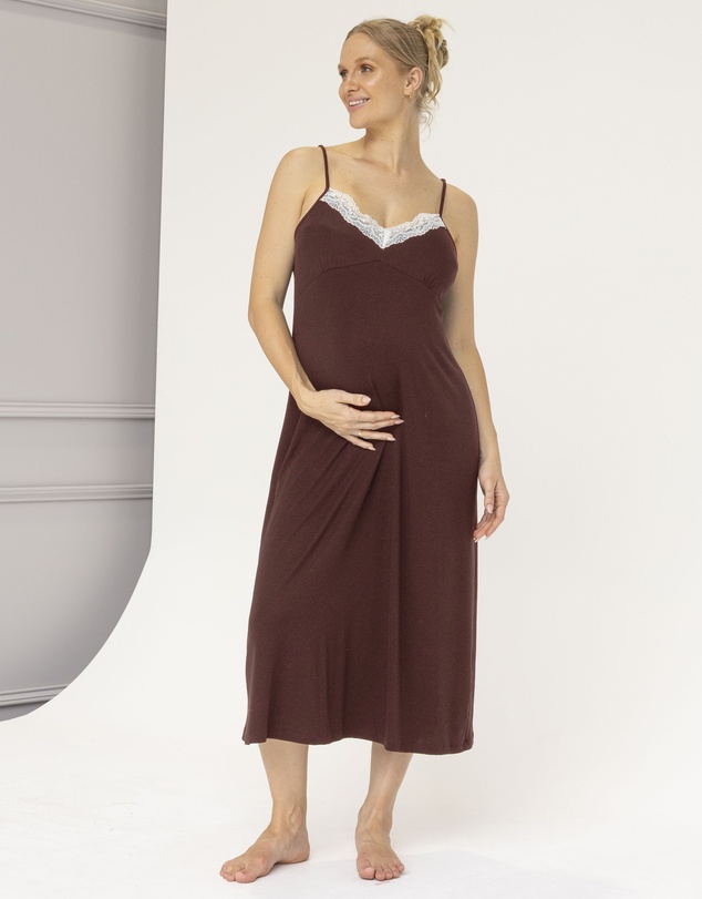 Angel Maternity - Cora Maternity Nursing Lace Nightie in Maroon