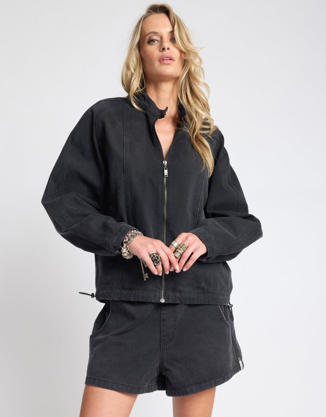 ONE TEASPOON - Harley Denim Bomber Jacket - Smokey Black