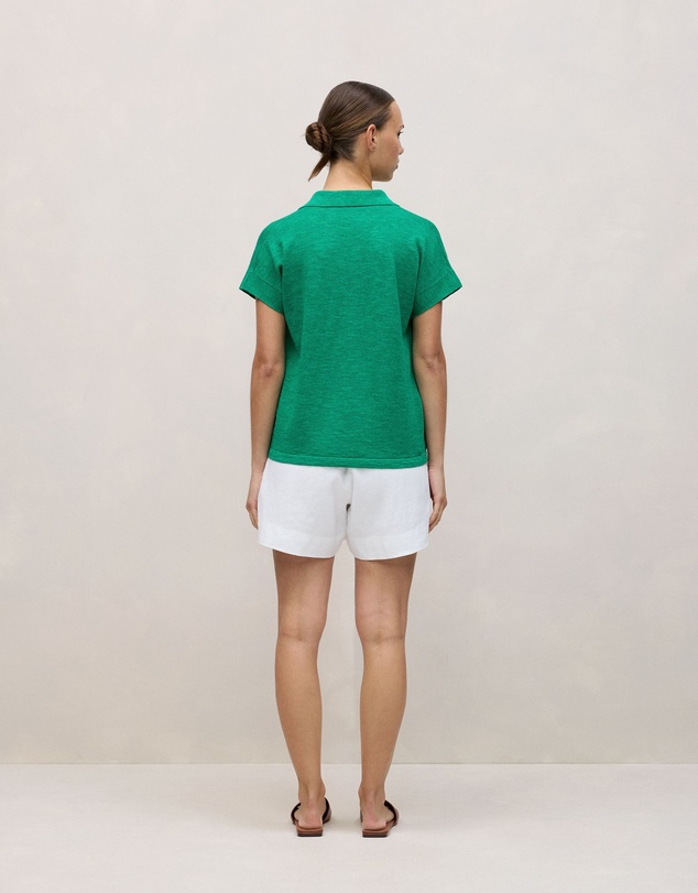Trenery - Linen Cotton Relaxed Knit Polo in True Green