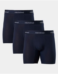 Mitch Dowd - Mens Stretch Cotton Comfort Long Leg Trunks 3 Pack - Navy