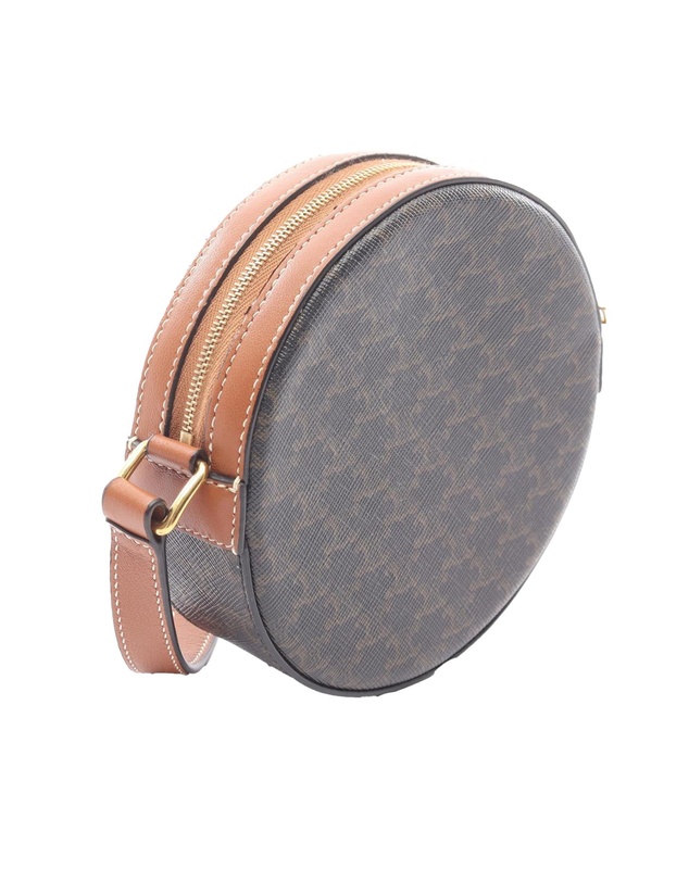 CELINE - Pre-Loved Triomphe Coated Canvas Round Purse on Strap