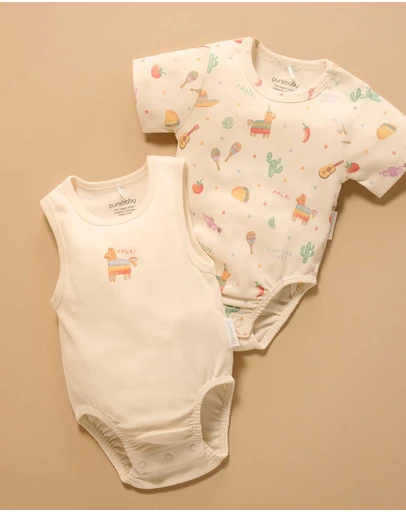 Purebaby - 2 Pack Short Sleeve Ribbed Bodysuit -Babies