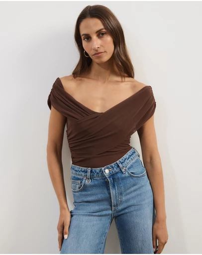 Atmos&Here - Ophelia Cross Off Shoulder Mesh Top