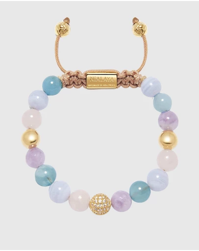 Nialaya Jewellery - Women's Beaded Bracelet with Aquamarine, Blue Lace Agate, Rose Quartz, and Amethyst Lavender