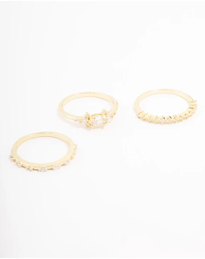 Lovisa - Gold Plated Fine Marquise Triple Stacking Ring Pack