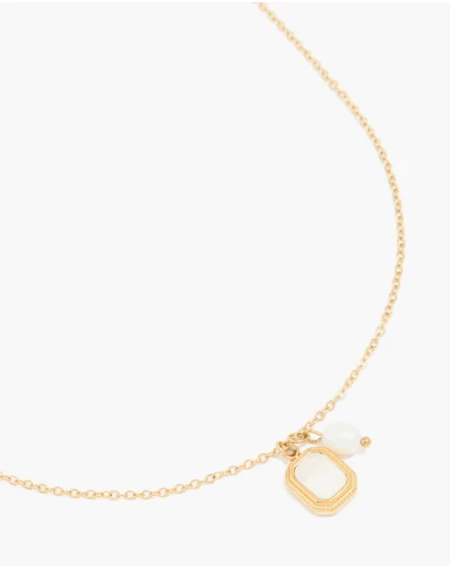 Lovisa - Waterproof Gold Plated Stainless Steel Pearl & Square Pendant Necklace Set