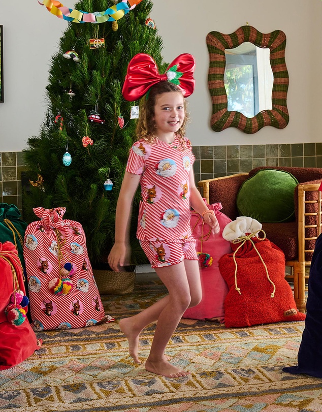 Kip&Co - I Love Christmas Spot Kids Organic Cotton Short Sleeve Tee Frill Short Pyjama Set - Kids