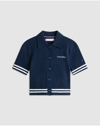 Tommy Hilfiger - Girls Logo Embroidery Short Sleeve Polo Cardigan - Teens