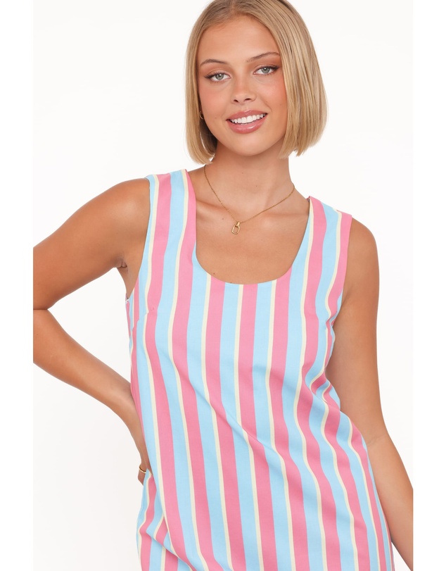 Petal & Pup - Benito Mini Dress - Aqua Pink Stripe