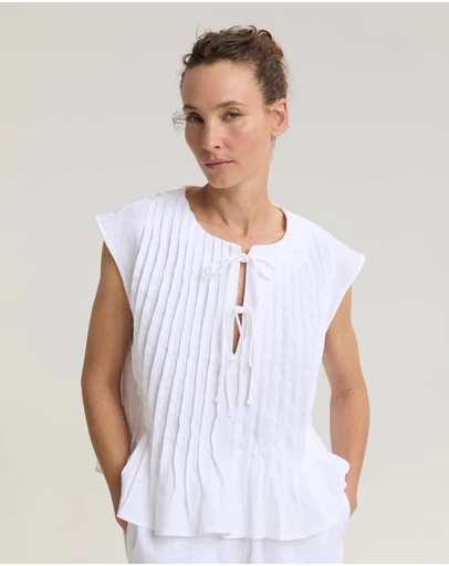 Sportscraft - Ariana Pintuck Linen Blouse