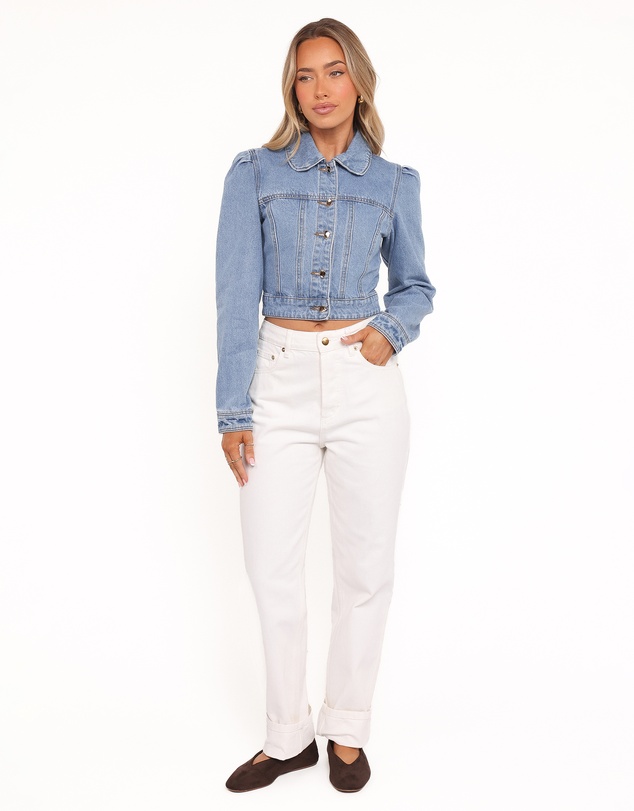 Petal & Pup - Faven Cropped Denim Jacket - Mid Blue