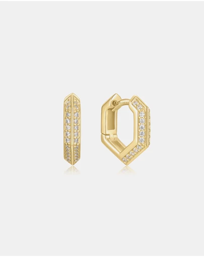 Ania Haie - Ania Haie Gold Sparkling Shield Huggie Hoop Earrings