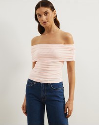 Atmos&Here - Elka Short Sleeve Mesh Off Shoulder Top
