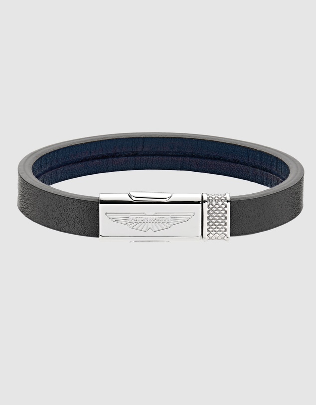 Aston Martin - TKS Silver Tone & Black Blue Leather Bracelet
