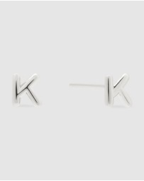 Wanderlust + Co - Alphabet Bubble Silver Stud Earrings - Letter K