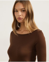 Atmos&Here - Wool Blend Boat Neck Long Sleeve Top