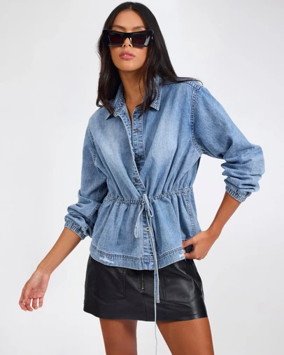 ONE TEASPOON - Drawstring Denim Shirt - Washed Blue