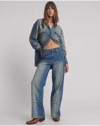 ONE TEASPOON - Jackson Mid Waist Wide Leg Denim Jeans - Blue Ranch
