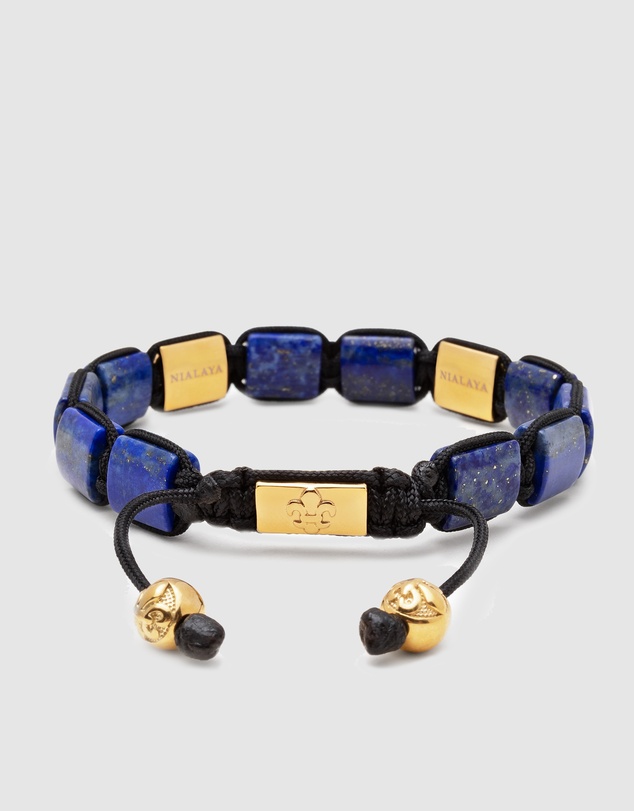 Nialaya Jewellery - The CZ Flatbead Collection - Blue Lapis and Black CZ