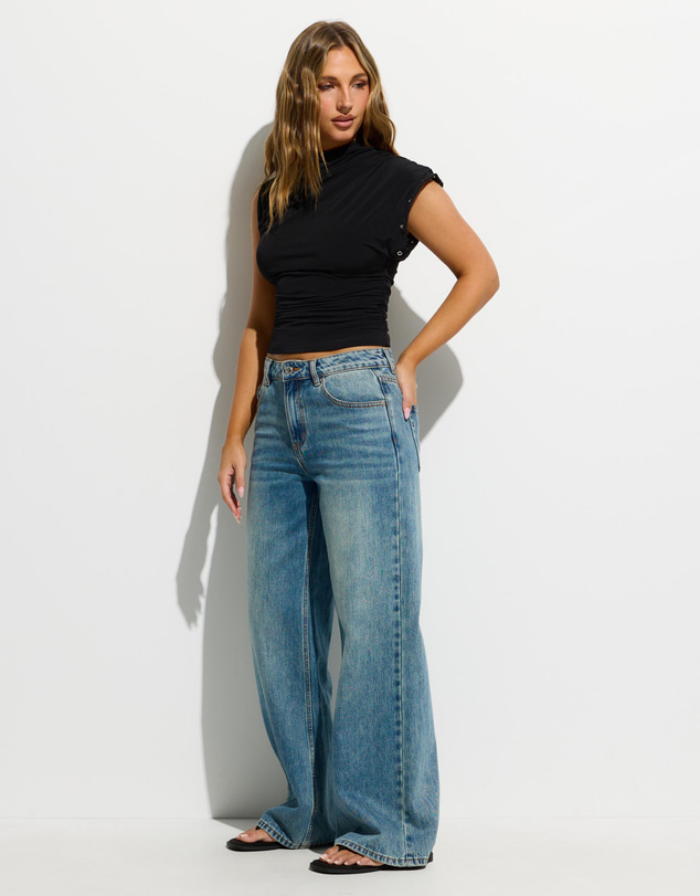 Dazie - Eyelet Sleeve Draped Top