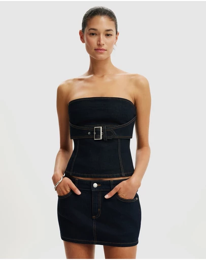 Cotton On - Belted Bust Denim Top