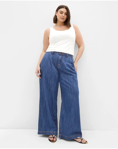 City Chic - Plus size Freya Oversized Wide Leg Jean - mid wash