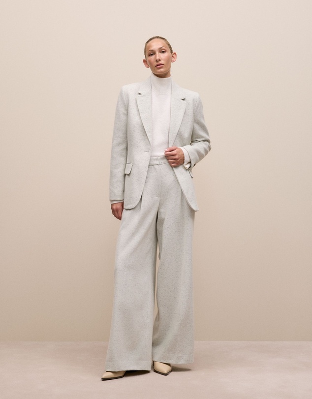 Trenery - Italian Wool Blend Wide Leg Pant in Light Grey Marle