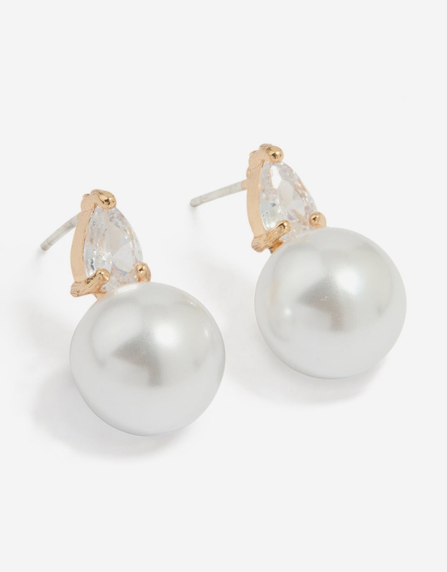 Lovisa - Gold Plated Mini Cubic Zirconia Pearl Drop Earrings