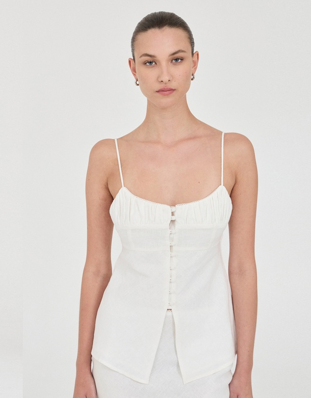 FRIEND of AUDREY - The Linen Buttoned Singlet Top