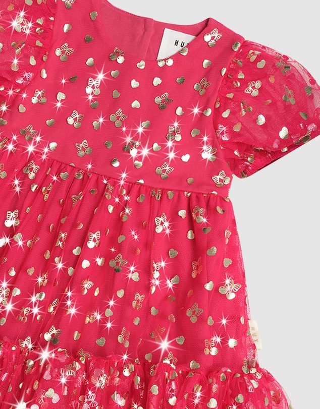 Huxbaby - Golden Cherries Puff Sleeve Tulle Dress - Babies