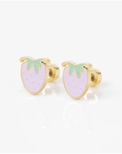 Wanderlust + Co - Strawberry Enamel Gold Flat Back Earrings
