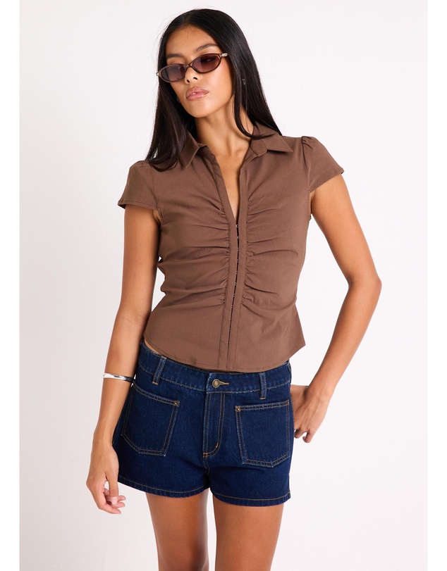 Insight - Cassia Short Sleeve Gather Shirt