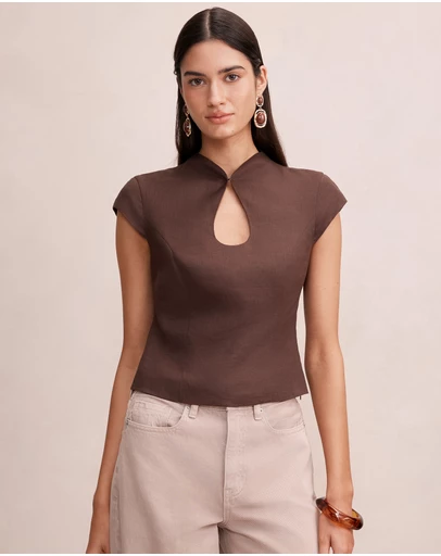 Forever New - Ayla Keyhole Linen Top