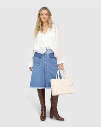 Belle & Bloom - Let Me Wander Button Front Denim Midi Skirt