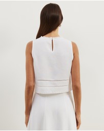 Atmos&Here - Linen Blend Lace Trim Top
