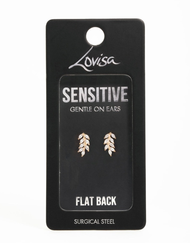 Lovisa - Gold Plated Surgical Steel Cubic Zirconia Leaf Flat Back Earrings