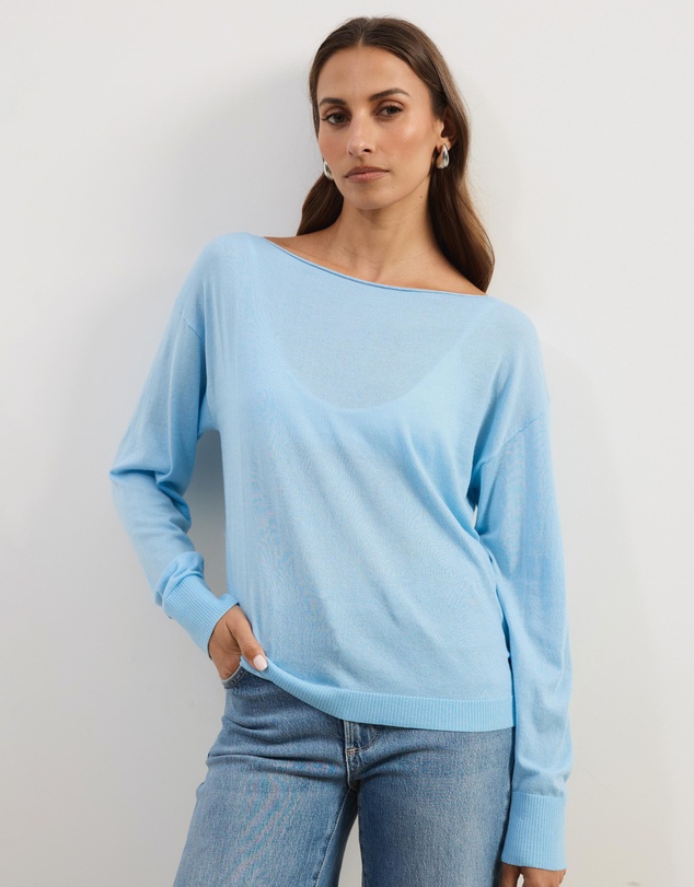 Atmos&Here - Riva Off Shoulder Fine Knit Top With Long Batwing Sleeve