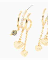 Lovisa - Gold Plated Heart & Semi Precious Stone Chain Hoop Earrings