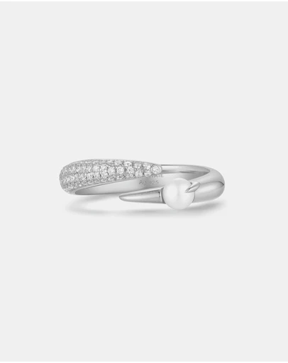 Ania Haie - Silver Sparkle Pearl Crossover Adjustable Ring