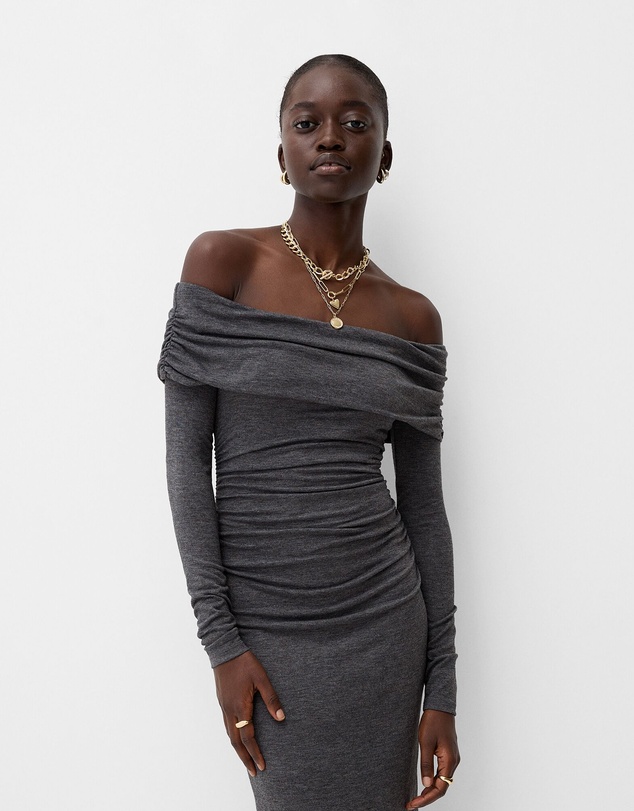 Bardot Midi Dress by Bershka Online | THE ICONIC | New Zealand