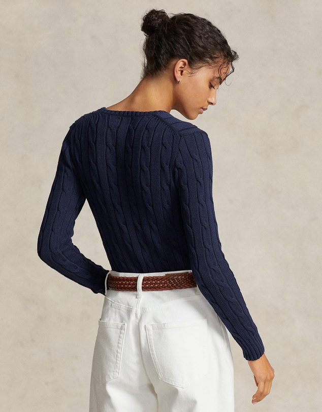Polo Ralph Lauren - Kimberly Cable Knit Cotton V-Neck Sweater