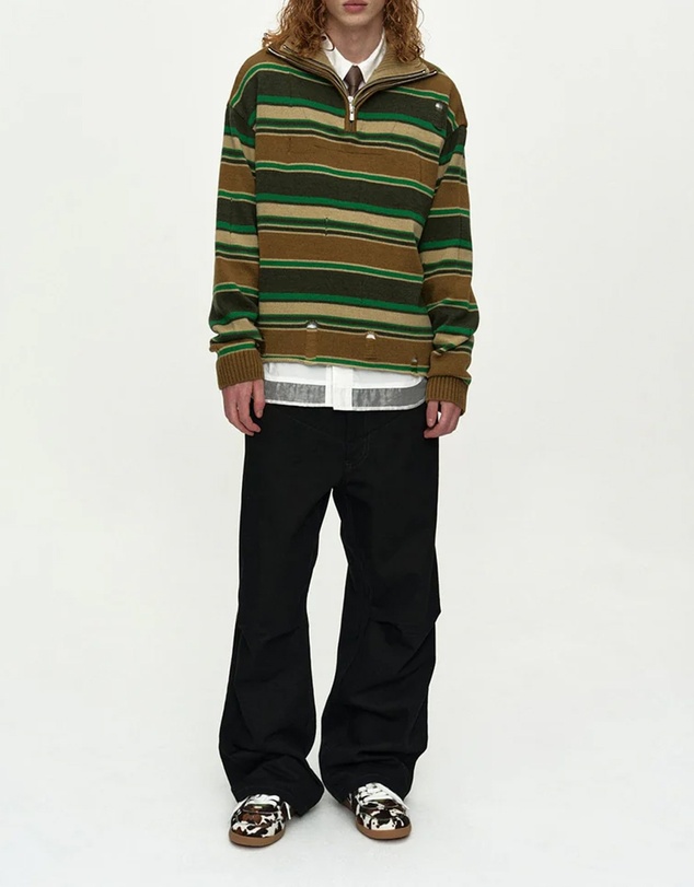 Andersson Bell - Double Layered Stripe Half Zip-Up Sweater