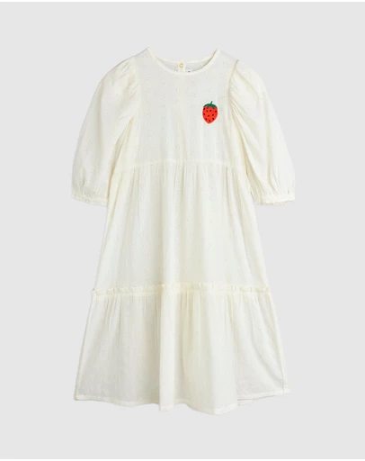 Mini Rodini - Strawberry Embroidered Schiffli Woven Dress - Babies-Kids