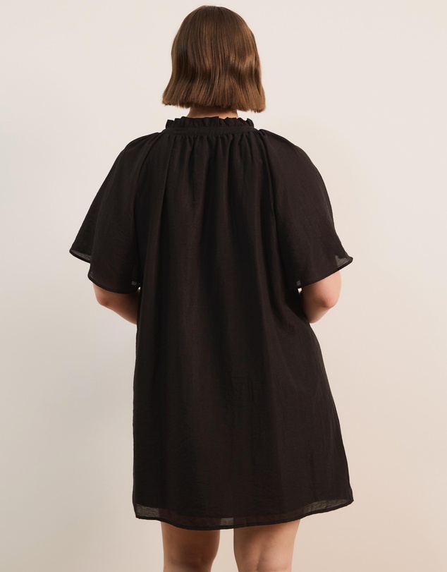Atmos&Here Curvy - Amina Linen Blend A-Line Mini Dress with Butterfly Sleeve