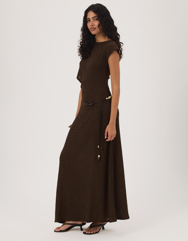 Atmos&Here - Maeve Textured Jersey Midi Dress with Beaded Belt