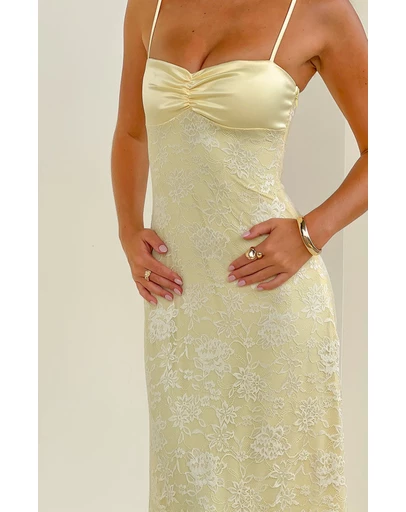 Beginning Boutique - Ely Yellow Lace Maxi Formal Dress