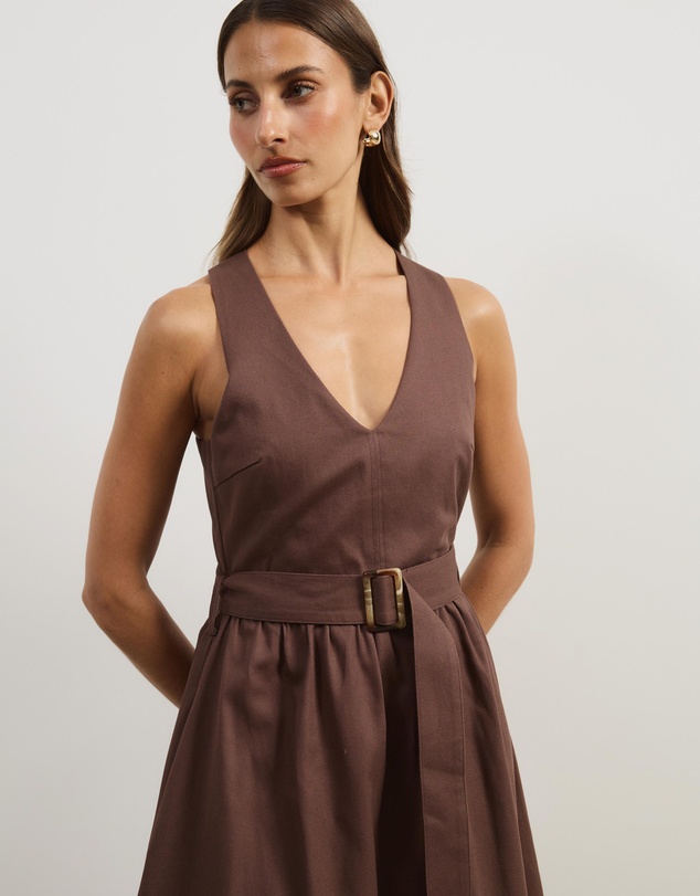 Atmos&Here - Ada Cotton Twill V-Neck Midi Dress